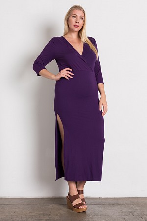 PLUS SIZE SIDE SLIT V-NECK MID ...